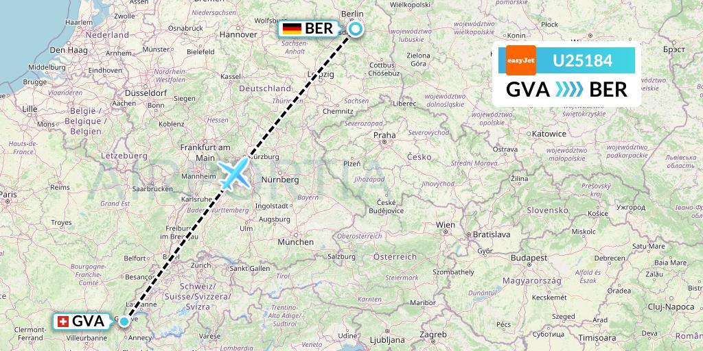 U25184 EasyJet Flight Map: Geneva to Berlin