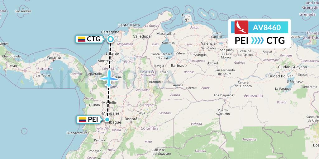 AV8460 Avianca Flight Map: Pereira to Cartagena
