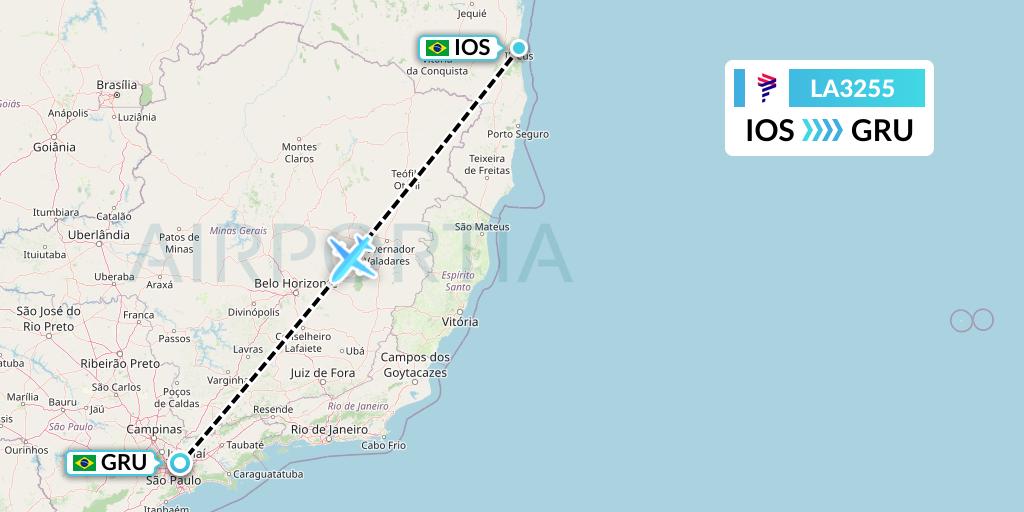 LA3255 LAN Airlines Flight Map: Ilheus to Sao Paulo