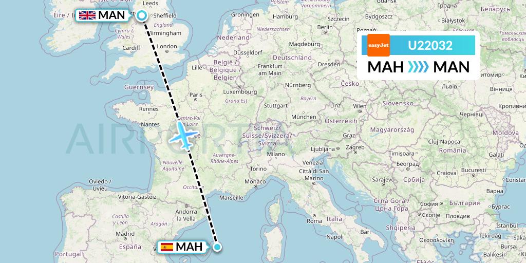 U22032 EasyJet Flight Map: Mahon to Manchester