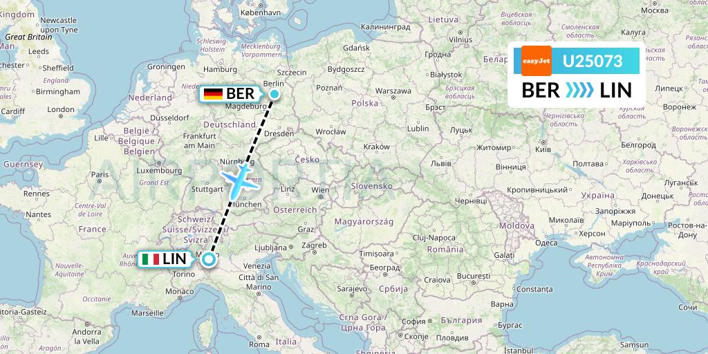 U25073 EasyJet Flight Map: Berlin to Milan