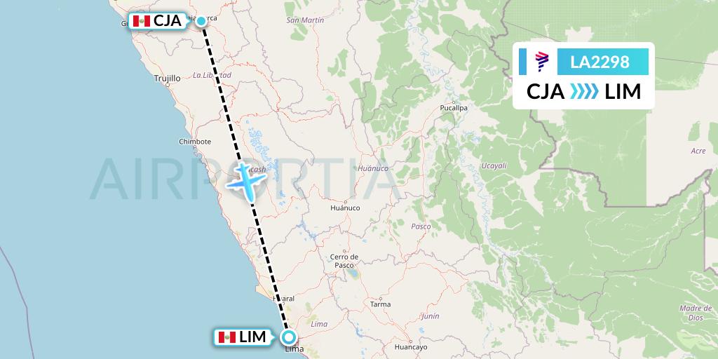 LA2298 LAN Airlines Flight Map: Cajamarca to Lima