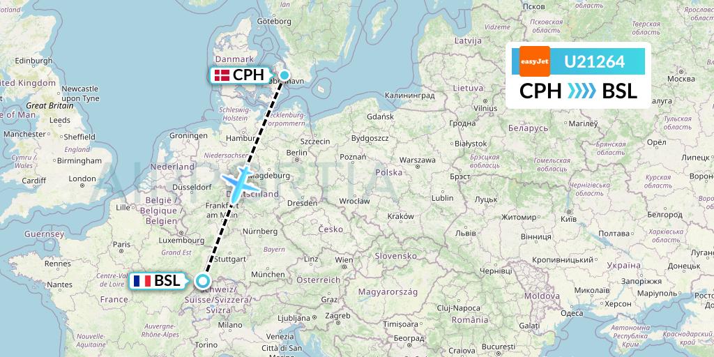 U21264 EasyJet Flight Map: Copenhagen to Basel