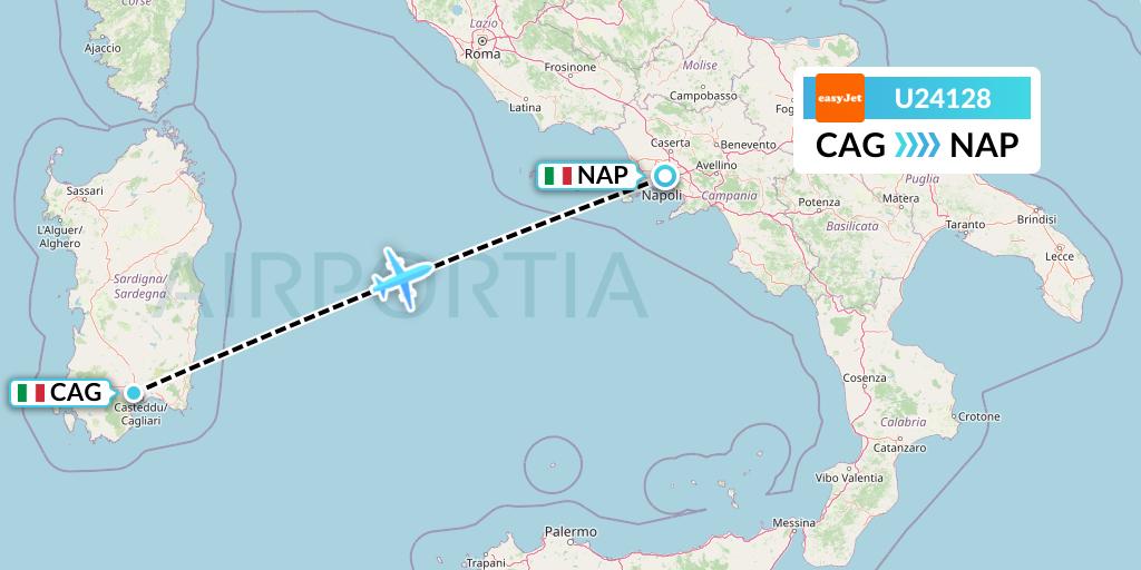 U24128 EasyJet Flight Map: Cagliari to Naples