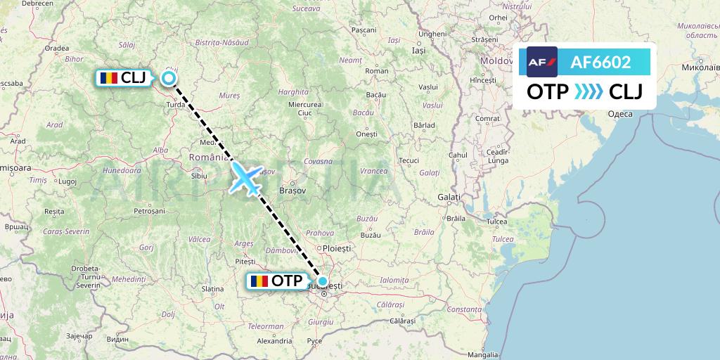 AF6602 Air France Flight Map: Bucharest to Cluj-Napoca