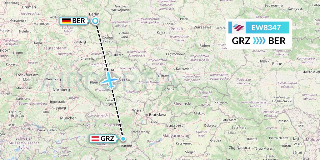 EW8347 Eurowings Flight Map: Graz to Berlin