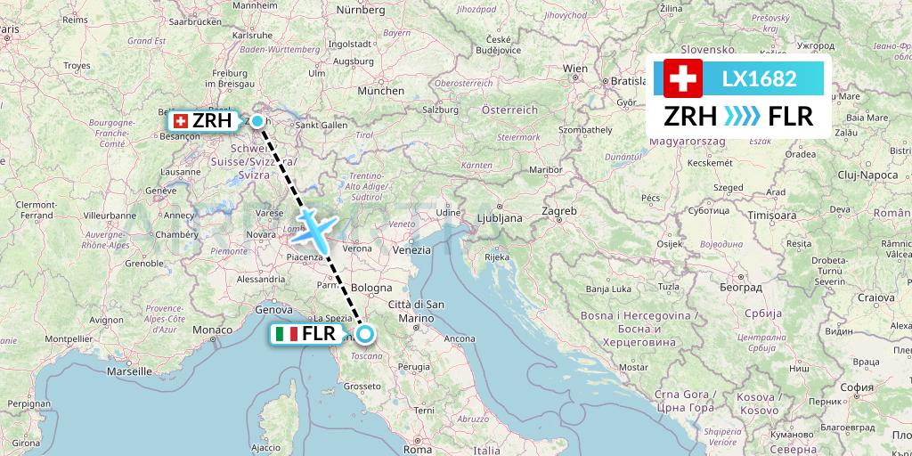 LX1682 Swiss Flight Map: Zurich to Florence