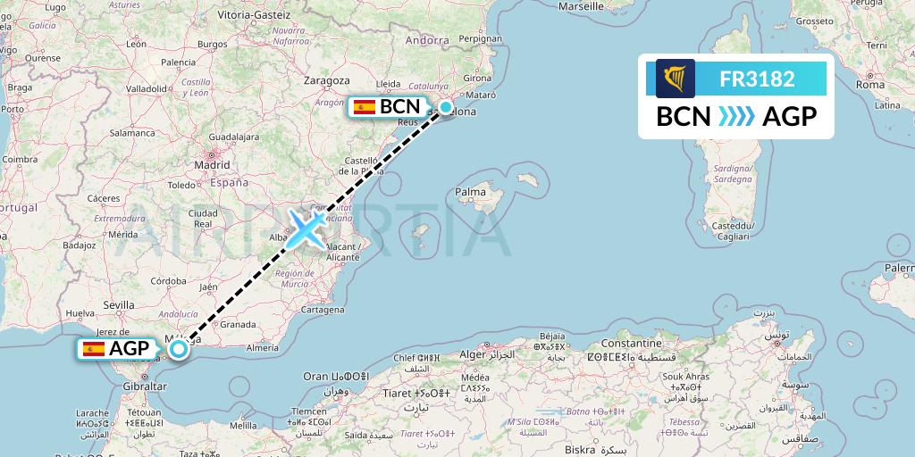 FR3182 Ryanair Flight Map: Barcelona to Malaga
