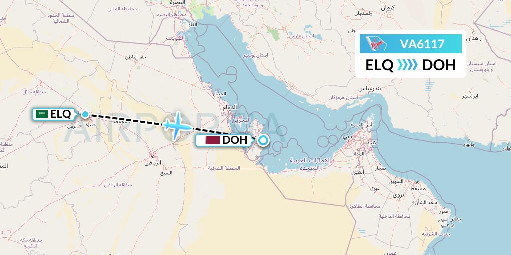 VA6117 Virgin Australia Flight Map: Al-Qassim to Doha
