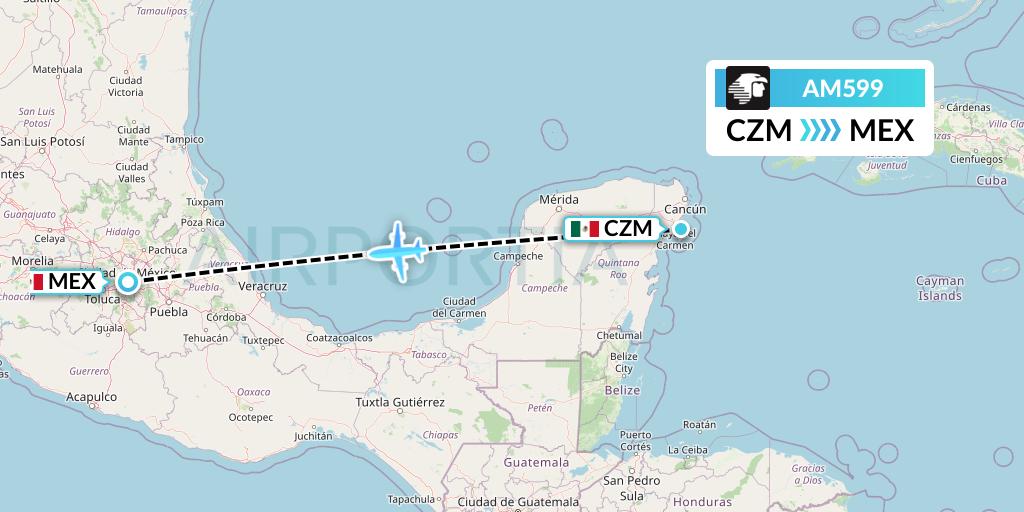 AM599 Aeromexico Flight Map: Cozumel to Mexico City