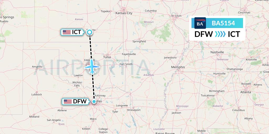 BA5154 British Airways Flight Map: Dallas to Wichita