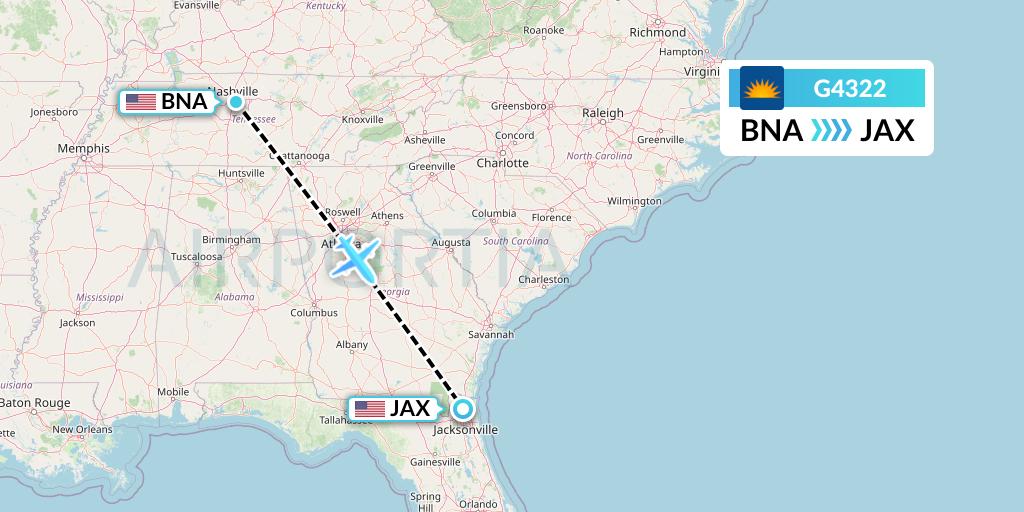 G4322 Allegiant Air Flight Map: Nashville to Jacksonville