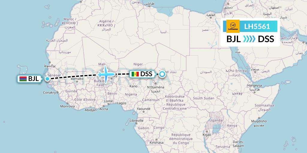 LH5561 Lufthansa Flight Map: Banjul to Dakar