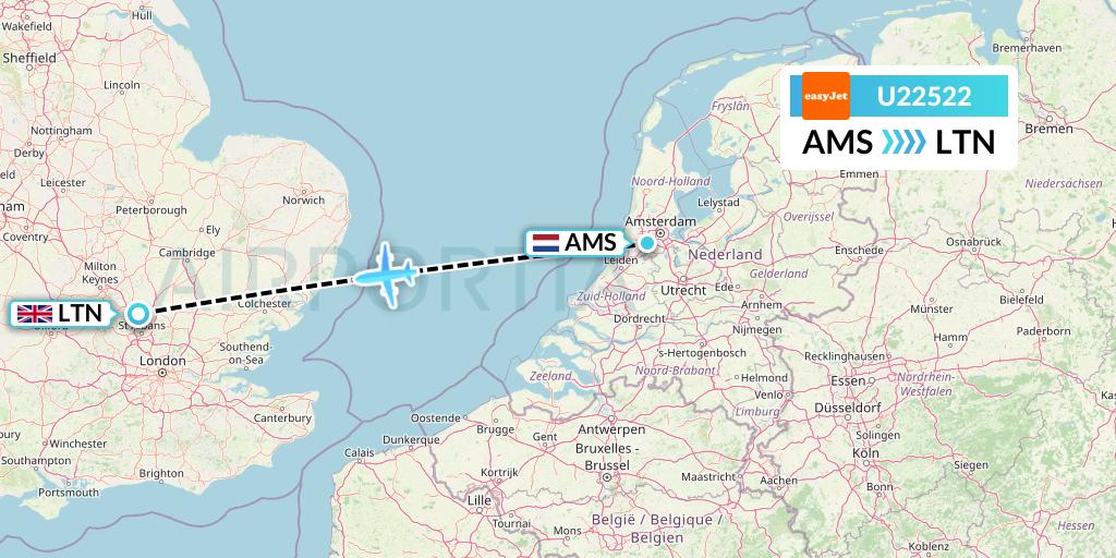 U22522 EasyJet Flight Map: Amsterdam to London