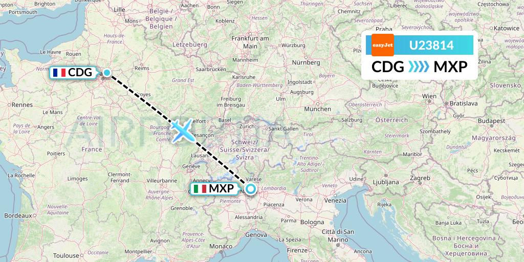 U23814 EasyJet Flight Map: Paris to Milan