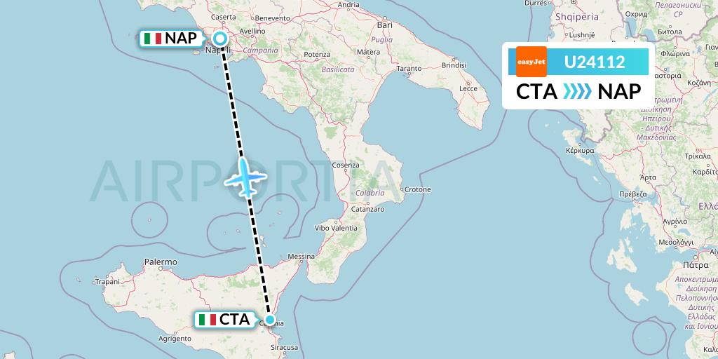 U24112 EasyJet Flight Map: Catania to Naples