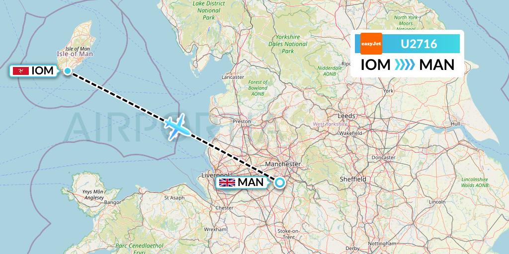 U2716 EasyJet Flight Map: Isle of Man to Manchester