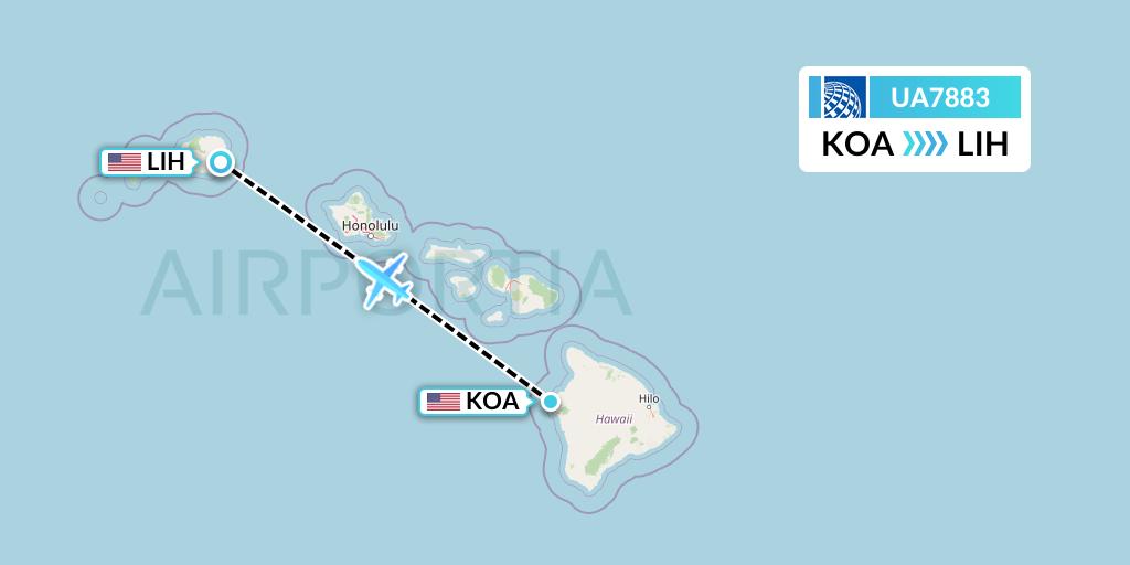 UA7883 United Airlines Flight Map: Kailua-Kona to Lihue