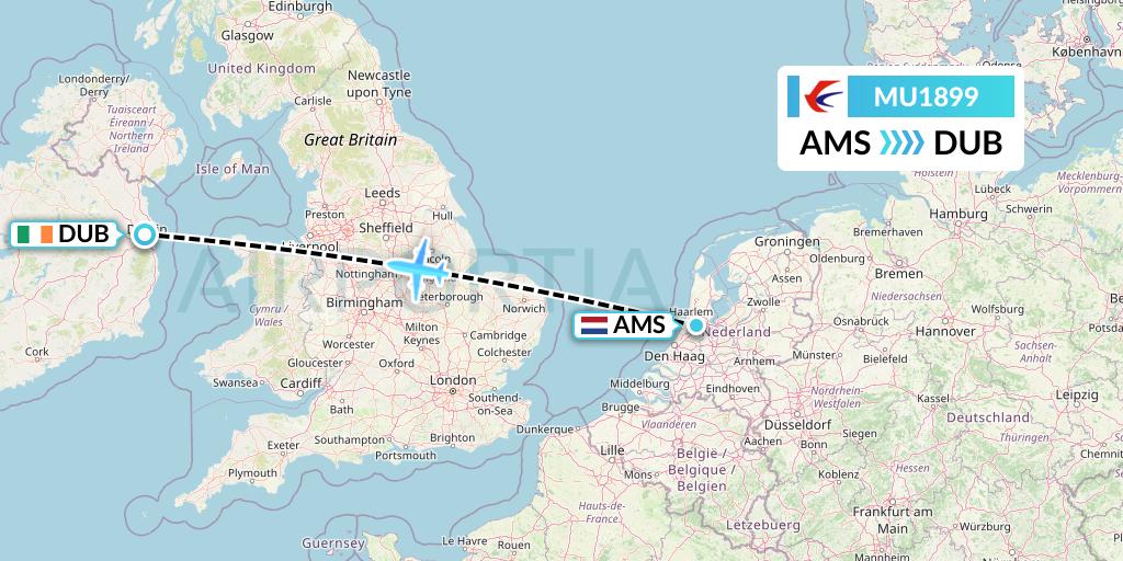 MU1899 China Eastern Airlines Flight Map: Amsterdam to Dublin