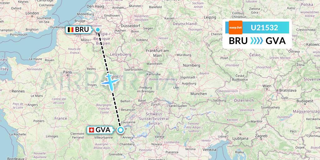 U21532 EasyJet Flight Map: Brussels to Geneva