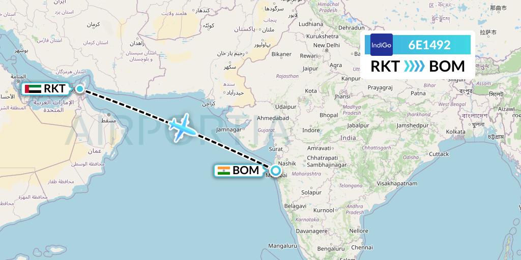 6E1492 IndiGo Airlines Flight Map: Ra'sal-Khaymah to Mumbai