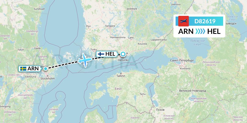 D82619 Norwegian Air International Flight Map: Stockholm to Helsinki