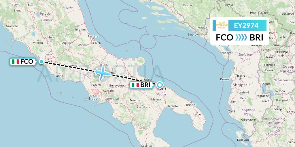 EY2974 Etihad Airways Flight Map: Rome to Bari