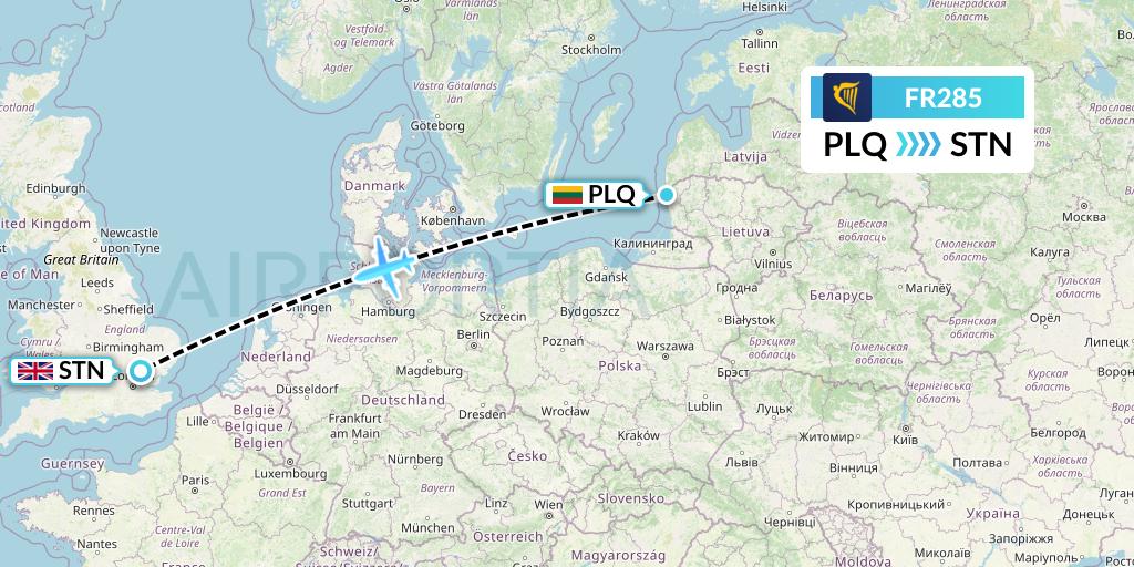 FR285 Ryanair Flight Map: Palanga to London