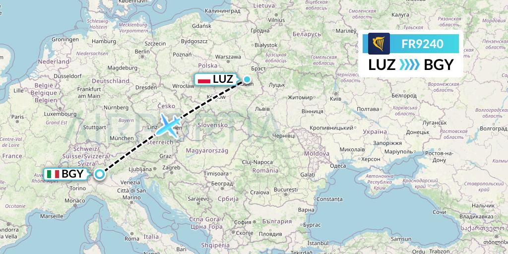 FR9240 Ryanair Flight Map: Lublin to Milan