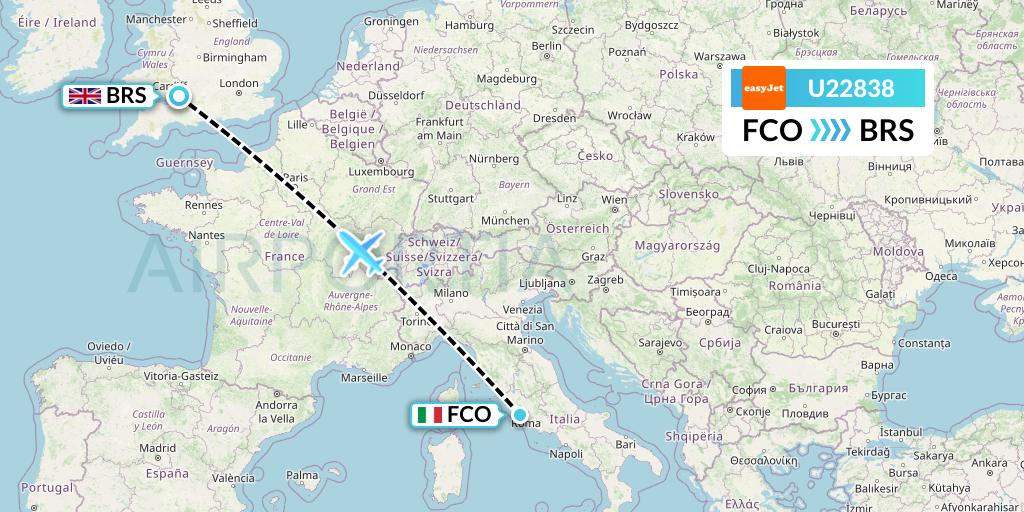 U22838 EasyJet Flight Map: Rome to Bristol