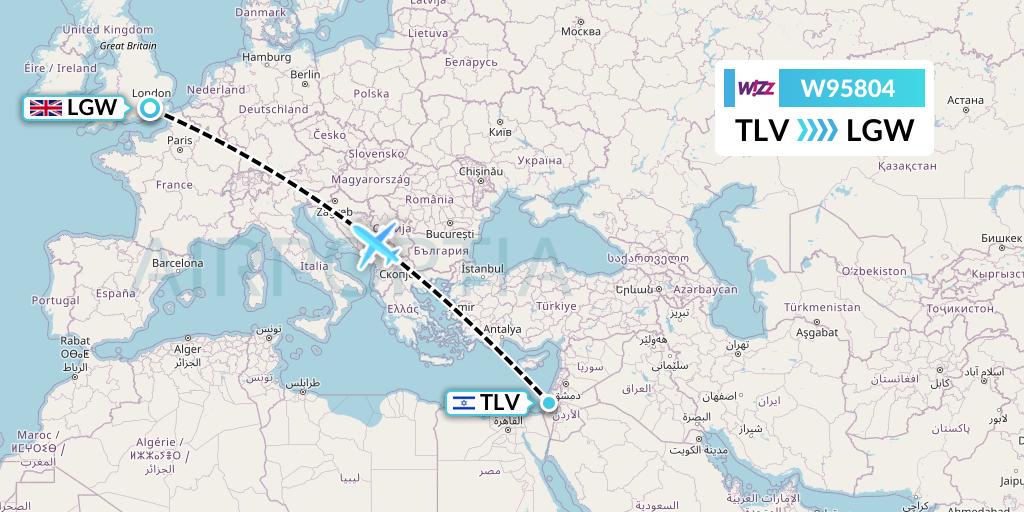 W95804 Wizz Air UK Flight Map: Tel Aviv to London