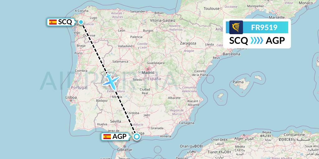 FR9519 Ryanair Flight Map: Santiago to Malaga