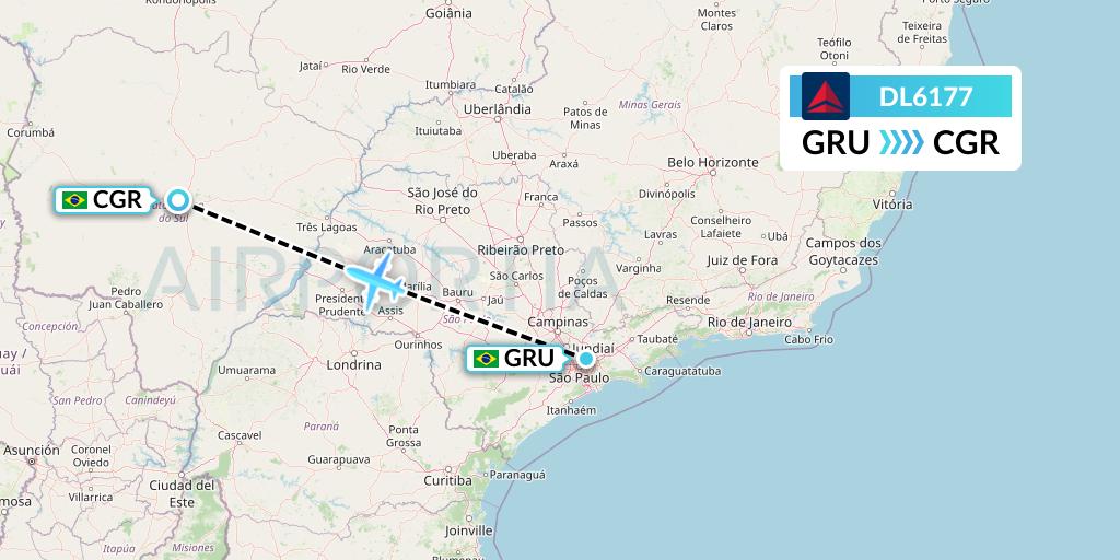 DL6177 Delta Air Lines Flight Map: Sao Paulo to Campo Grande
