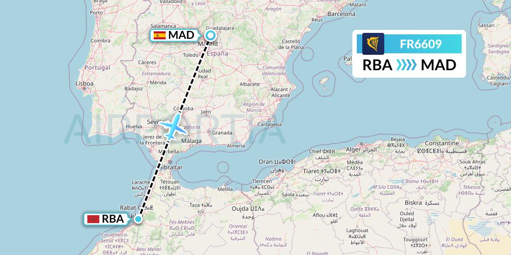 FR6609 Ryanair Flight Map: Rabat to Madrid