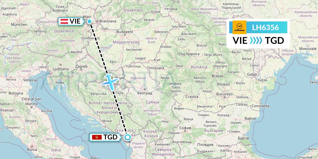 LH6356 Lufthansa Flight Map: Vienna to Podgorica