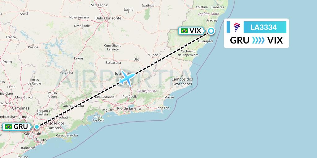 LA3334 LAN Airlines Flight Map: Sao Paulo to Vitoria