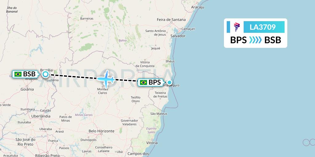 LA3709 LAN Airlines Flight Map: Porto Seguro to Brasilia