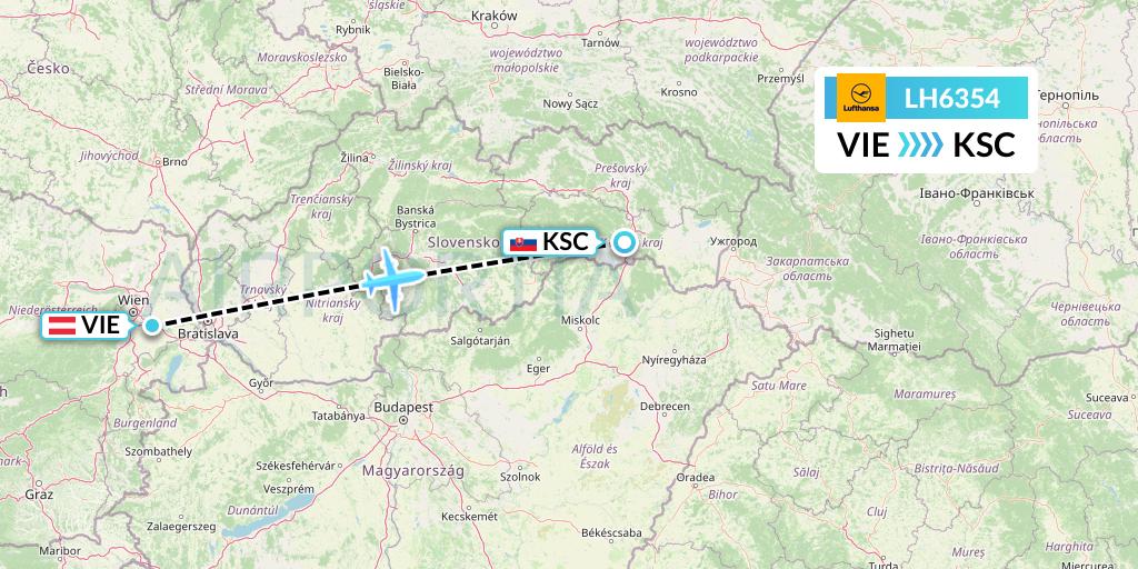 LH6354 Lufthansa Flight Map: Vienna to Kosice