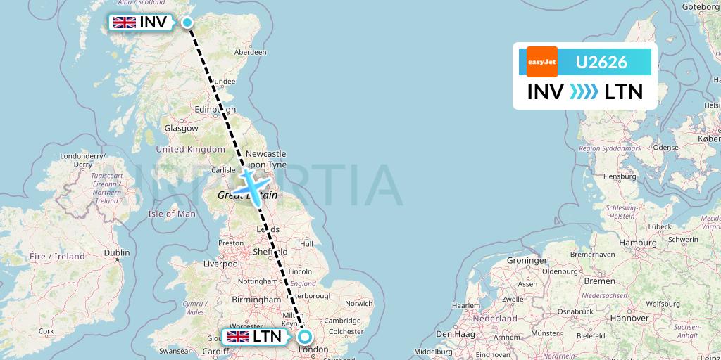 U2626 EasyJet Flight Map: Inverness to London