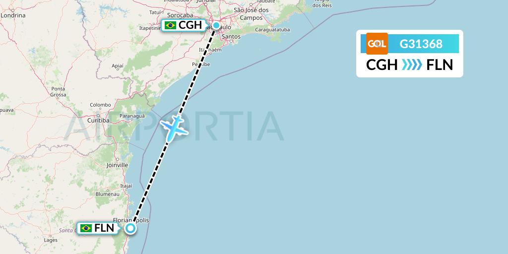 G31368 GOL Transportes Aeros Flight Map: Sao Paulo to Florianopolis
