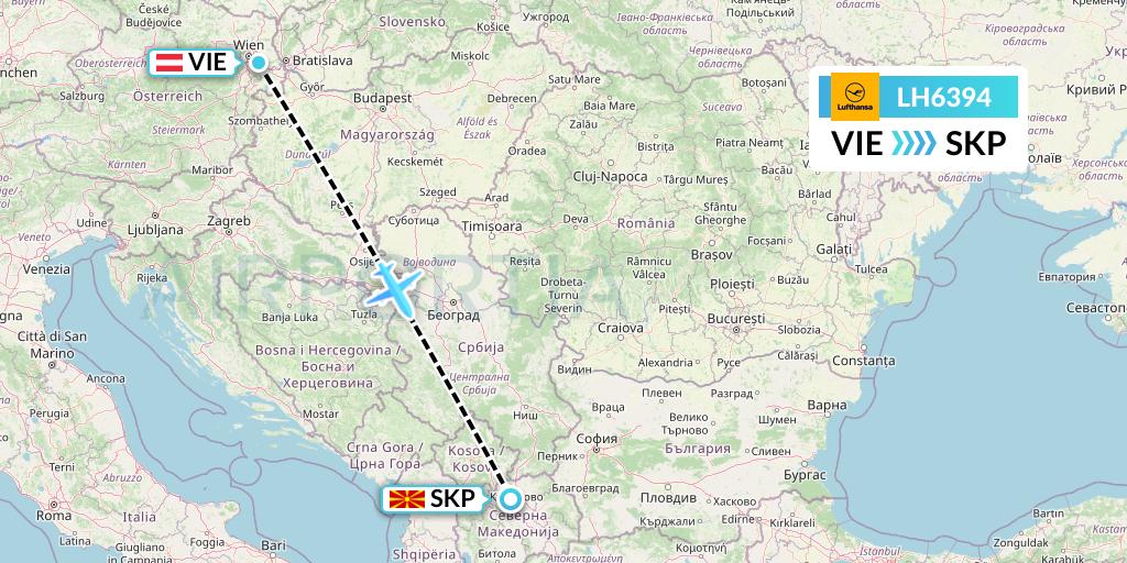 LH6394 Lufthansa Flight Map: Vienna to Skopje