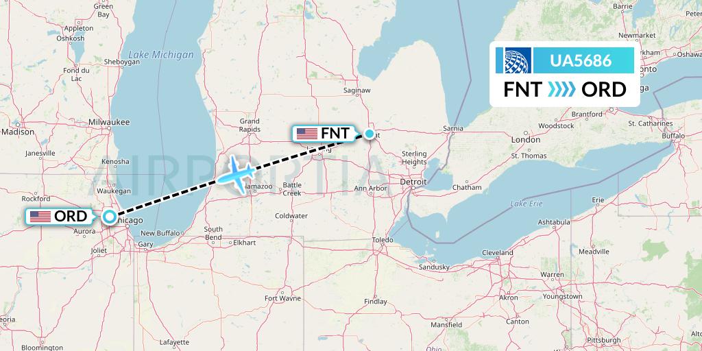 UA5686 United Airlines Flight Map: Flint to Chicago
