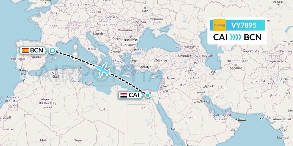 VY7895 Vueling Flight Map: Cairo to Barcelona