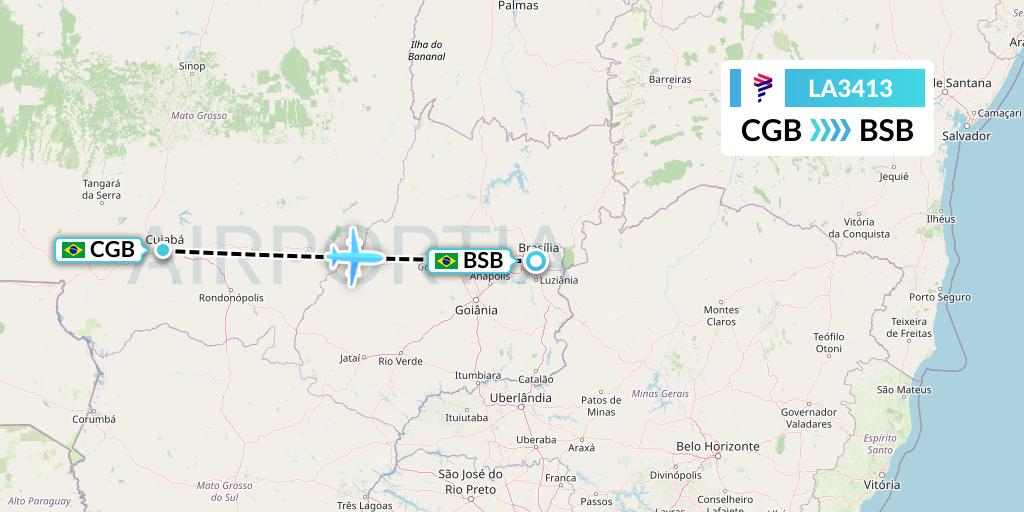 LA3413 LAN Airlines Flight Map: Cuiaba to Brasilia