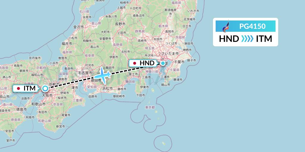 PG4150 Bangkok Airways Flight Map: Tokyo to Osaka