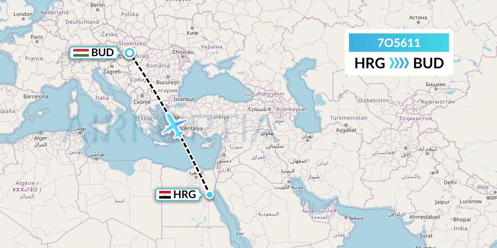 7O5611 Travel Service Hungary Flight Map: Hurghada to Budapest