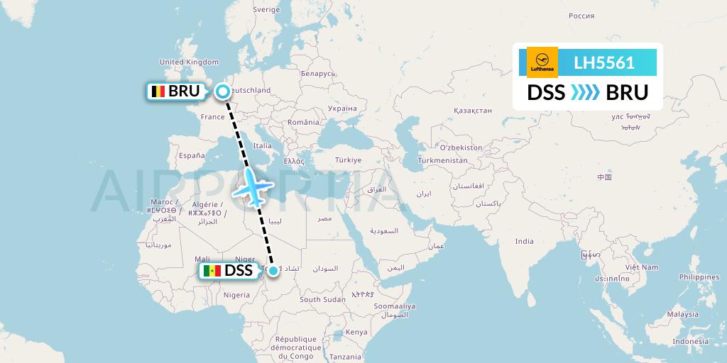 LH5561 Lufthansa Flight Map: Dakar to Brussels