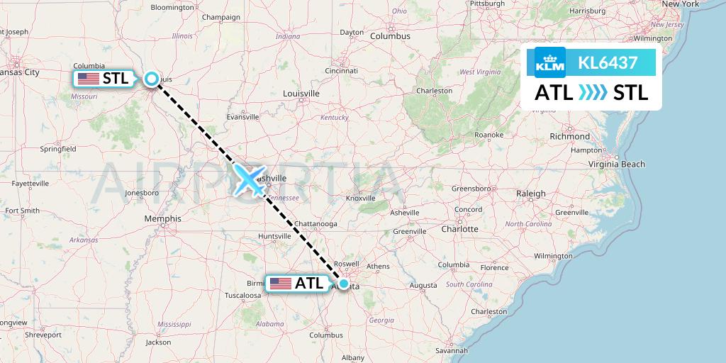 KL6437 KLM Flight Map: Atlanta to St. Louis
