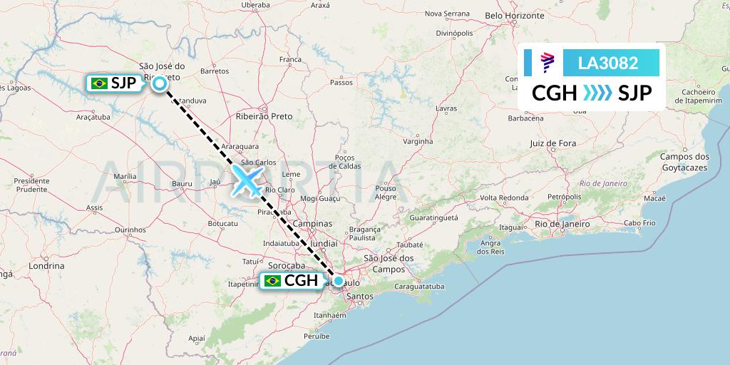 LA3082 LAN Airlines Flight Map: Sao Paulo to Sao Jose Do Rio Preto