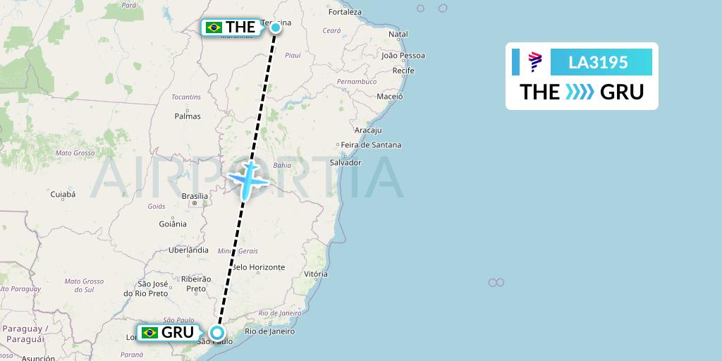 LA3195 LAN Airlines Flight Map: Teresina to Sao Paulo